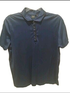 Hugo Boss Navy Blue Button Down Polo Shirt Men Size:XL